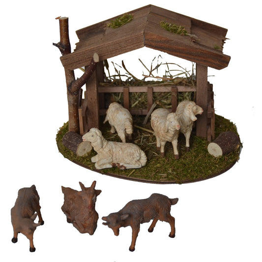 Alfred Kolbe Nativity Set on December 31 includes a shelter measuring 18 x 14.5 x 13 cm with 4 white sheep and 3 goats for 10-12 cm figures.