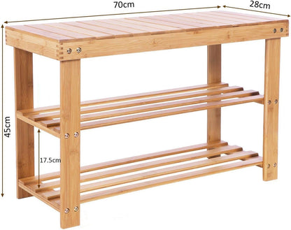 Hossejoy Bamboo Shoe Cabinet Bench Shoe Rack Shoe Bench Bathroom Shelf Bamboo Shelf 3 Shelves - 70 x 45 x 28 cm (WxHxD)