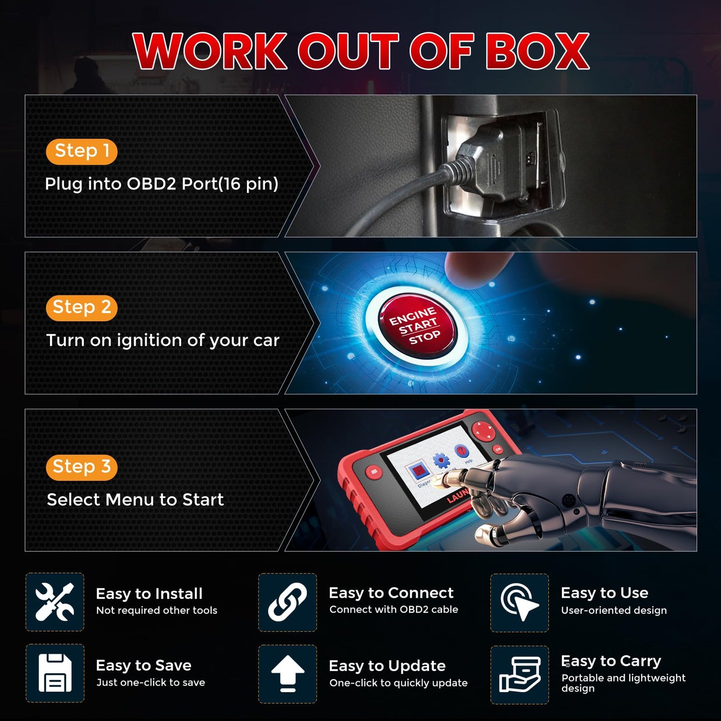 LAUNCH CRP123 V2.0 Plus All System OBDI/OBDII Scanner Diagnostic Tool, Engine/ABS/SRS/ECS/Dashboard/TPMS Code Reader for Cars, Free Updates, 2025 Model.