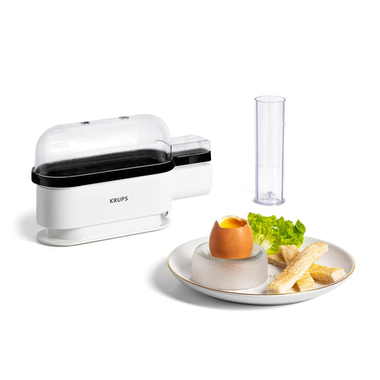 Krups Ovomat Trio egg cooker, For up to 3 eggs, Includes water measuring cup with egg piercer, egg holder, signal tone, EG234115, White/Black