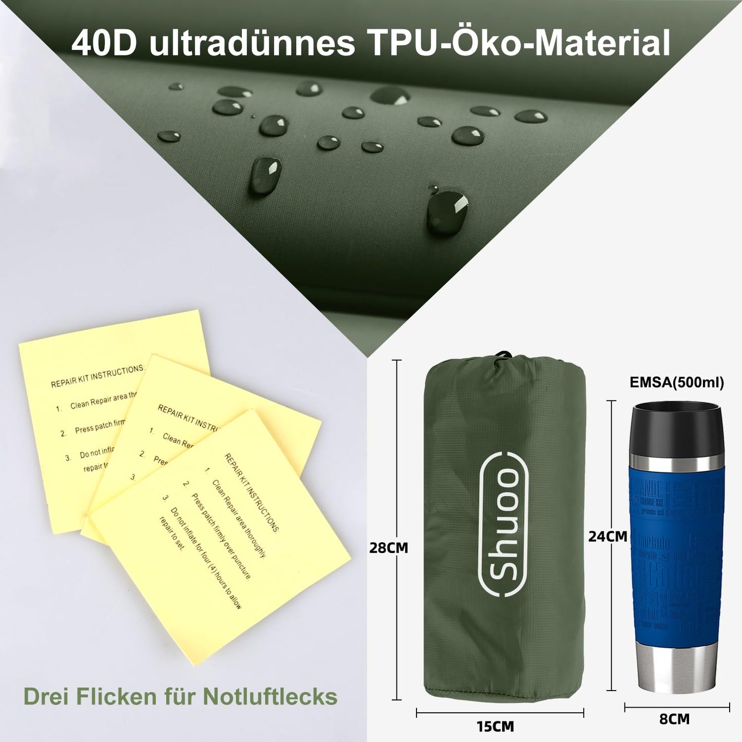 Shuoo self-inflating sleeping pad 12CM thickened 72CM extra wide camping mattress ultralight with foot pump & pillow waterproof air mattress ultra small pack for outdoor hiking