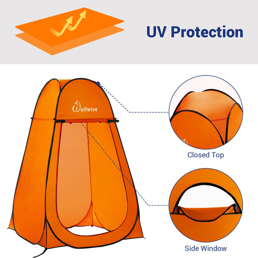 WolfWise Pop-Up Shower Tent, Toilet Tent, Changing Tent, Portable Camping Shower Cabin WC Tent Mobile Changing Room Outdoor Privacy Tent Spacious Private Tent Camping Tent for Hiking Beach Orange