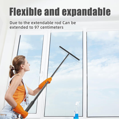 FIVAVA Shower Squeegee Extendable Black, Squeegee with Telescopic Pole, Silicone Shower Squeegee, Black Squeegee for Windows, Floors, and Shower Cabins.