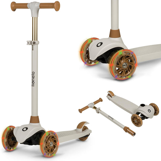 LIONELO Jessy Premium kids tricycle scooter with LED wheels for children 3 years up to 50 kg, height adjustable and non-slip platform, foldable scooter. Scooter for toddler boy girl.