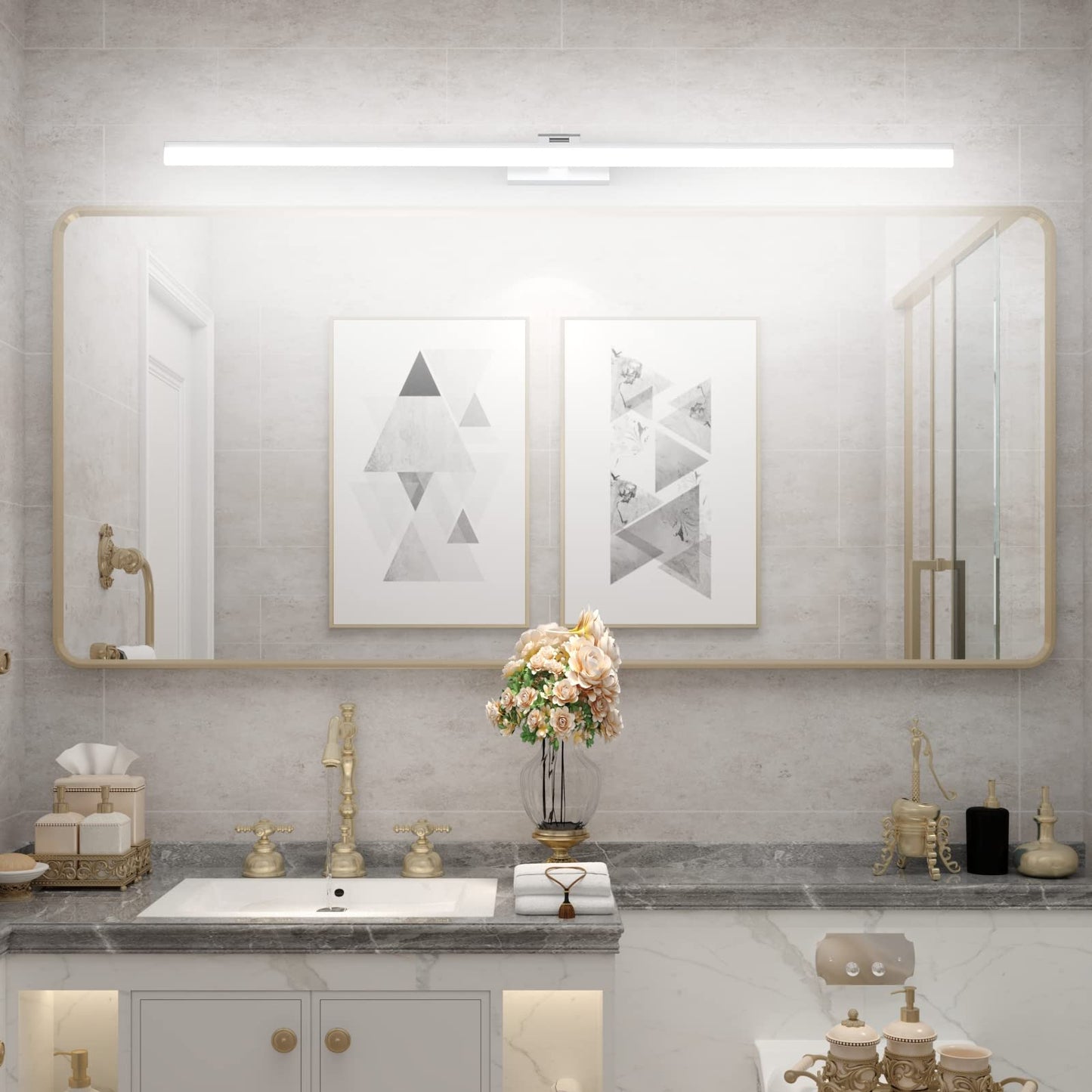 Klighten LED Mirror Light Bathroom 32W 1820LM Cool White 6000K, 180° Rotation, IP44 Waterproof Mirror Lamp Bathroom, Non-dimmable Bathroom Light Wall Lighting 120CM (Silver)