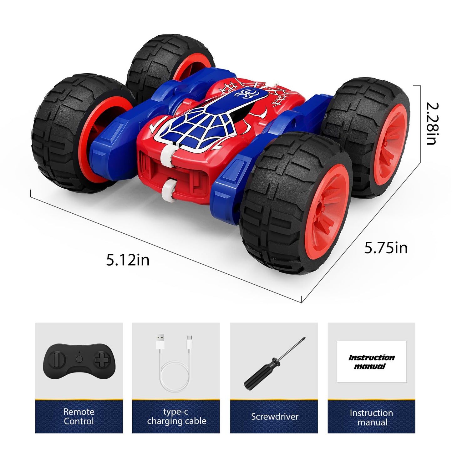 Tecnock 2025 Remote Control Car with 2.4 GHz Remote Control 360° Flip Stunts Rc Car Monster Truck with Colorful Lights for Ages 6-12 Outdoor Toy Gift for Young Children