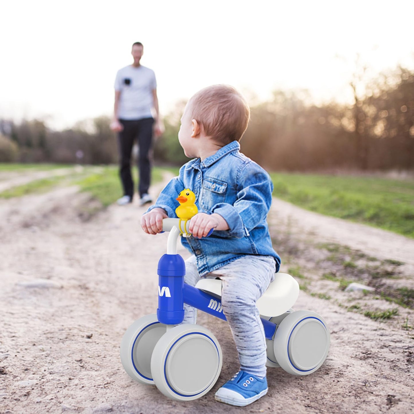 MHCYLION Kids Balance Bike from 1 year old with 4 wheels for 10-24 months baby, First Ride-On Bike for Boys Girls as gifts- Dark Blue