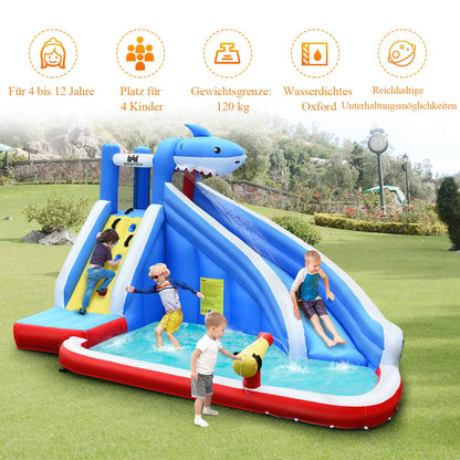 COSTWAY Inflatable Bounce House Water Slide Spray Pool, Water Play Center with Slide, Inflatable Water Park, Splash Pool 390x305x240cm