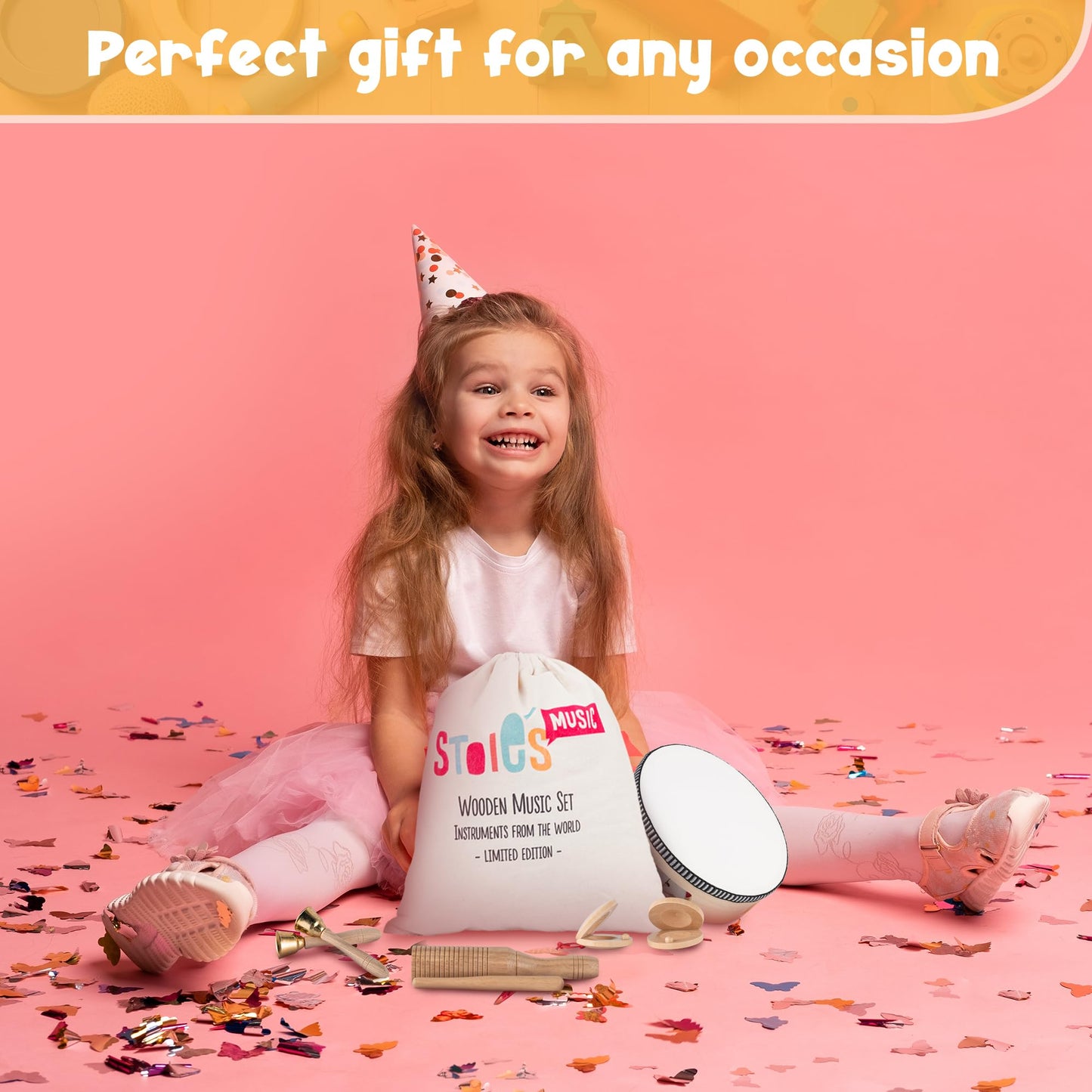 Stoie's musical instruments for children aged 3 and up - wooden Montessori instruments, baby claves, drum musical toys.