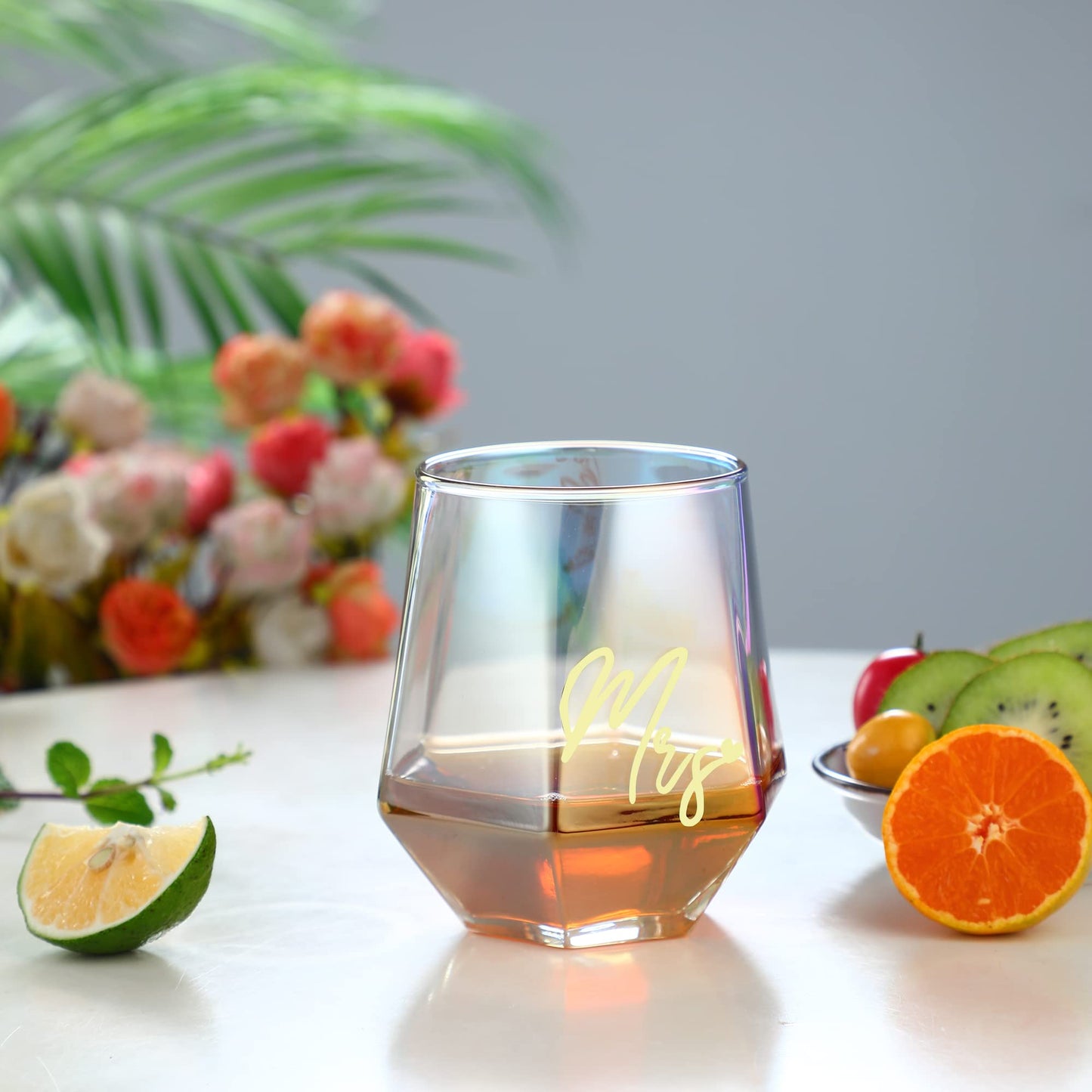 Iridescent Mr and Mrs wine glasses gifts, wedding gifts, engagement gifts for couples, bridal shower gift, anniversary gift for his and hers, gifts for bride and groom.