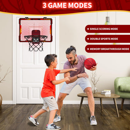 HYES Mini Basketball Hoop with 7 Lights for Kids, 3 Modes, Electronic Scoreboard, 3 Balls, Pump, Indoor Outdoor Sports Toy, Red