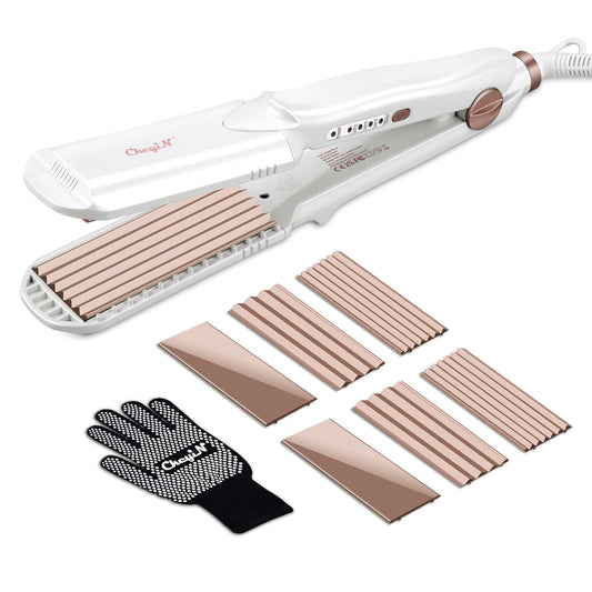 CkeyiN Hair Crimping Iron with 3 Interchangeable Plates, Hair Waver for Fluffy Hairstyle, Curling Iron for Women Adjustable Temperature Hair Straightener Curling Wand Corn Styling Tool