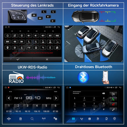 ACAVICA Android Car Stereo 14 with CarPlay & Android Auto, 9-inch touchscreen, Bluetooth, navigation, WiFi, DAB+, dual USB, for FIAT 500 500C 2007-2015, Apple CarPlay display, Android Auto screen.