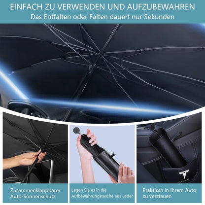 JelKen Car Sunshade Windshield, 2025 Upgrade - 360° Rotatable Handle | Carbon Fiber Skeleton | Effective UV Protection & Heat Insulation | Universal Fit for Most Vehicles, 140x79 cm