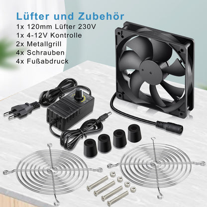 GDSTIME 120mm PC fan 230V 120mm x 25mm Computer fan Dual ball bearings with 4V -12V speed control 3000 RPM 120 x 25 220V PC fan for laptop router cabinet workstation server