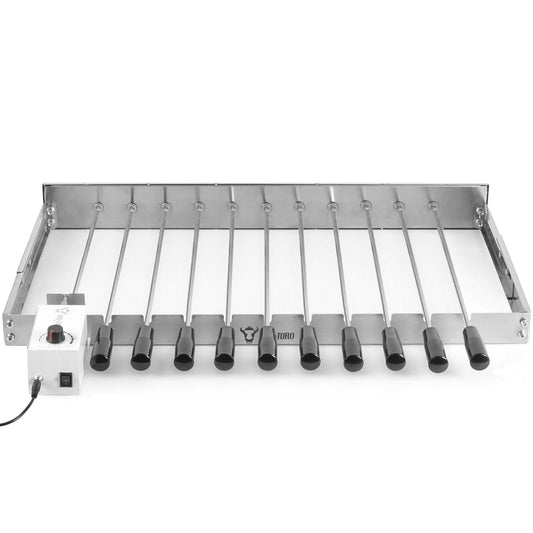 BBQ-Toro electric skewer rotisserie | Stainless steel rotisserie attachment with 11 skewers and motor | adjustable size (W) 70 x (D) 26-40 cm | with plug and USB | Mangal shashlik (front left motor)