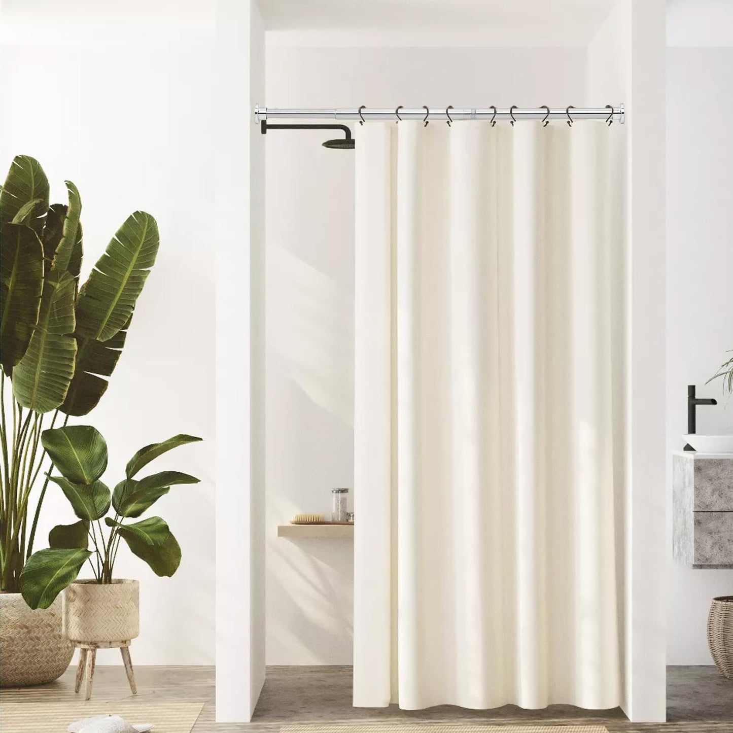 Shower curtain rod, Retractable shower curtain rod without drilling, 70-134cm, Adjustable silver shower curtain rod, Rustproof and non-slip, Suitable for use in bathrooms