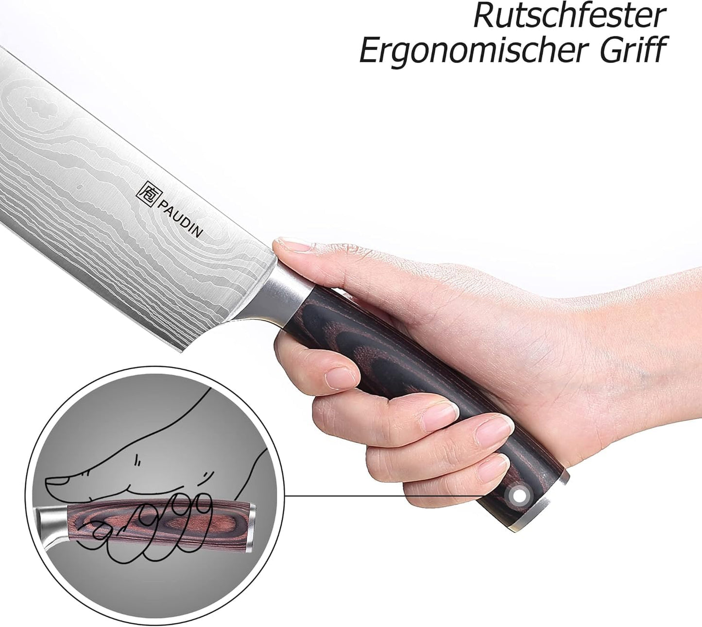 PAUDIN Japanese knife, blade length 17 cm Nariki knife chopper kitchen knife made of high-quality stainless steel, Asian multipurpose kitchen knife for home and kitchen with ergonomic handle.