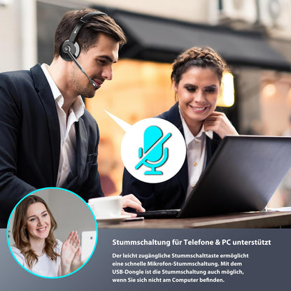 Earbay Wireless Headset with microphone, Bluetooth headset with USB adapter & charging dock, headphones for home office, wireless PC headphone with microphone for phone/Teams/Zoom/office/Skype/computer.