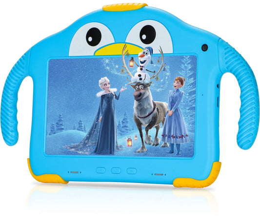 okulaku Kids Tablet 7 Inch Android Tablet for Kids Toddler 32GB Dual Camera Bluetooth Eye Protection Child Tablet from 3 with Child-Friendly Case Kids Tablet YouTube (Blue)