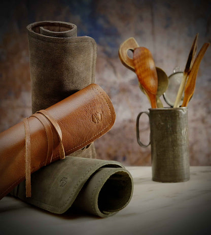 Angus Stoke knife bag Chef knives - Premium leather chef knife roll large - Knife bag chefs - Chef bag Noah (Brown)