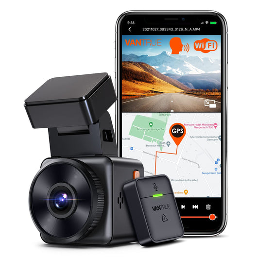 VANTRUE E1 2.7K Dashcam Mini Car WiFi GPS, 2.5K 1440P/60FPS Dash Cam Remote Voice Control, 24Hr Parking Mode, HDR Super Night Vision, 1.54 Inch 160° Hidden Car Camera, max. 512GB