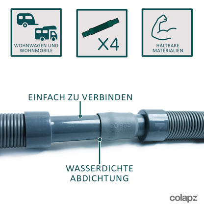 Collapsible water hose waste tank for van/RV/caravan - Extendable & collapsible 4m waste pipe system - Camping accessory for travel - Easy waste disposal