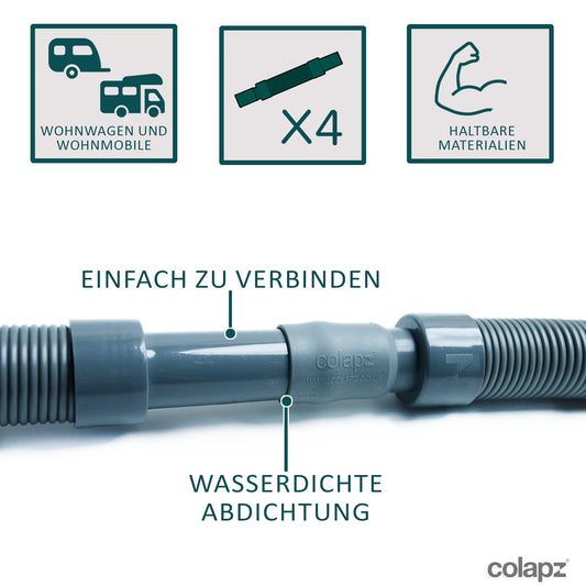 Collapsible water hose waste tank for van/RV/caravan - Extendable & collapsible 4m waste pipe system - Camping accessory for travel - Easy waste disposal