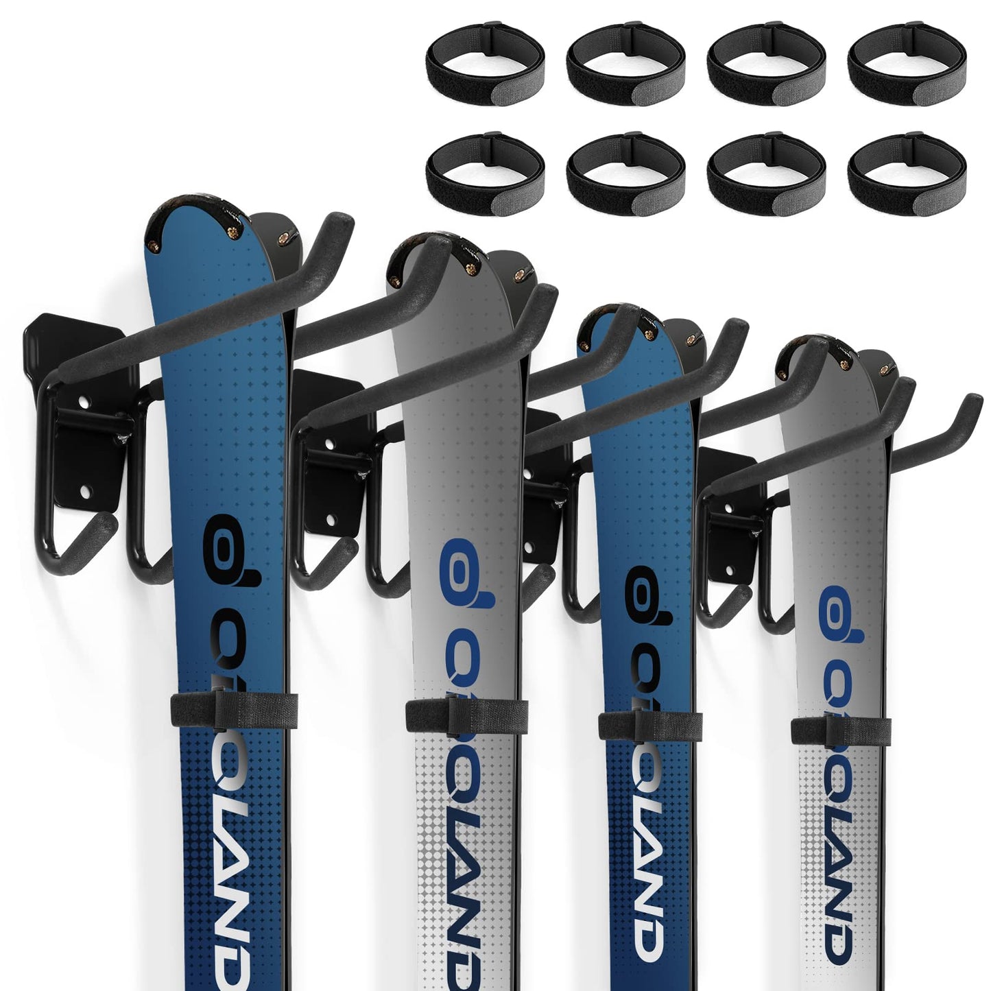 Odoland ski holder wall mount rack with 4 ski strap holders 2 pairs snowboard rack wall mount home and garage heavy duty storage hanger.