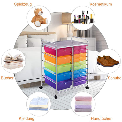 GOPLUS rolling cart with 15 stackable drawers, color options, utility cart household trolley storage cart bathroom cart shelf cart (Colorful)