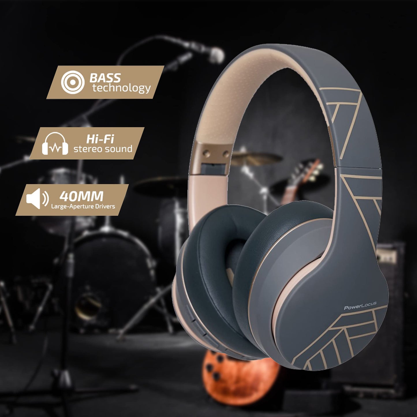 PowerLocus P6 Bluetooth Headphones Over Ear, Wireless Over Ear Headphones with Super Bass, 40Hrs Playtime, Microphone, Voice Assistant, Passive Noise Cancelling for iPhone, Samsung, iPad, PC, Laptop, TV