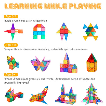 Magnetic blocks 100Pcs for kids aged 3+ Strong magnetic Montessori toy Kids STEM learning toy Gift to promote creativity for boys girls (100 pcs)