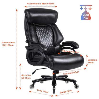 Bosmiller office chair executive chair 440lbs capacity office chair 440lbs ergonomic desk chair swivel chair leather with adjustable lumbar support, black 9338