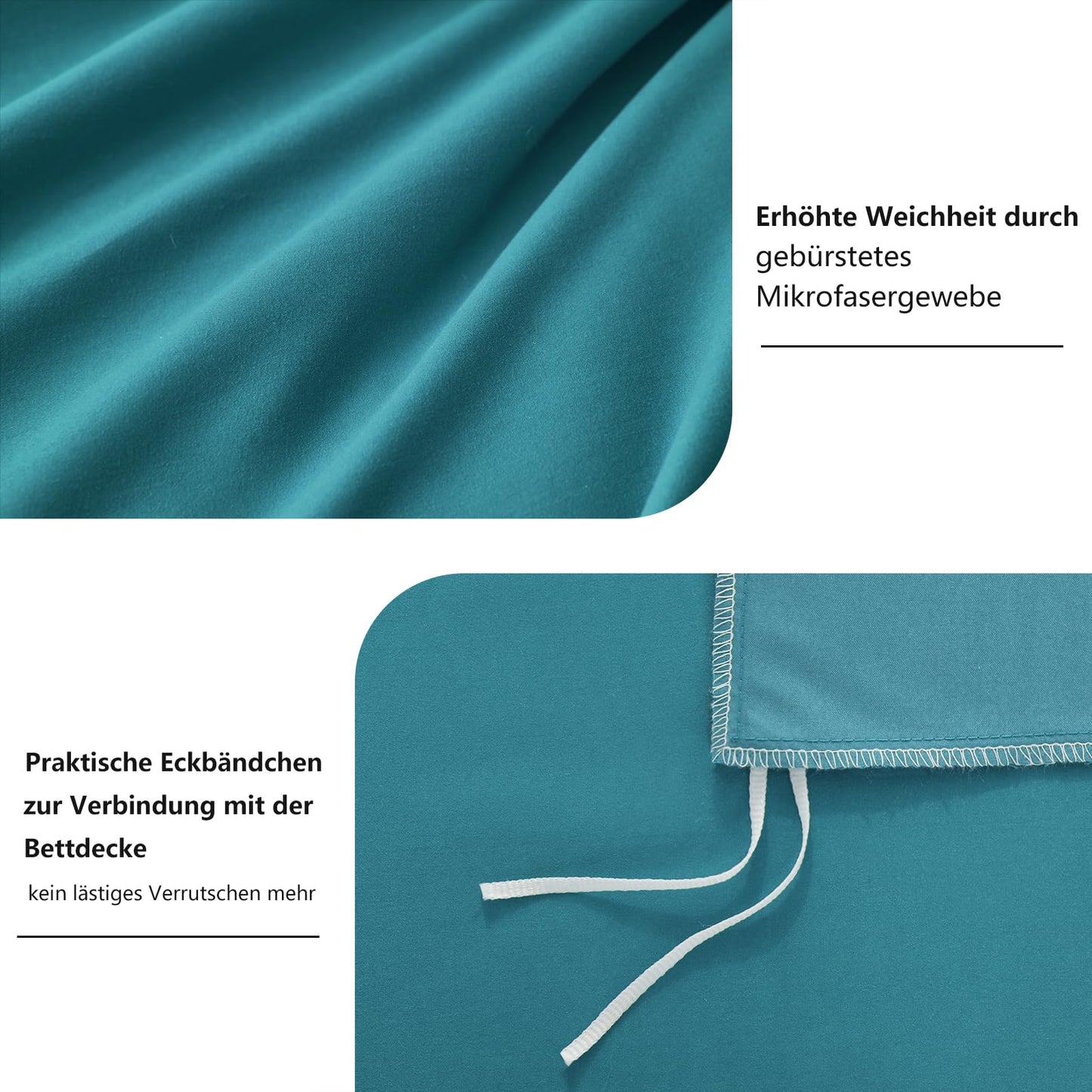 RUIKASI bedding set 220x240 turquoise 3-piece - petrol microfiber bedding sets Oeko-TEX, duvet covers 220 x 240cm + 2 pillowcases 80x80cm with zipper, soft and wrinkle-free.