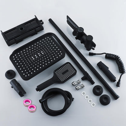 Black shower set with rain shower and hand shower, adjustable shower bar, shower set without thermostat (LED display)