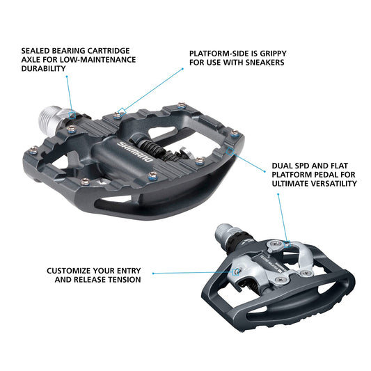 Shimano PD-EH500, SPD bike pedals, cleats set included, mountain bike, two-sided platform, metal