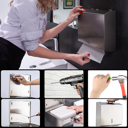 NiceMe paper towel dispenser, stainless steel towel dispenser lockable, wall-mounted tissue dispenser, suitable for Z-fold paper towels, accommodates 250-400 sheets.