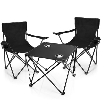 BigDean 2 piece camping chairs & folding camping table in black - table with chairs included - folding chair with table - portable table with chairs