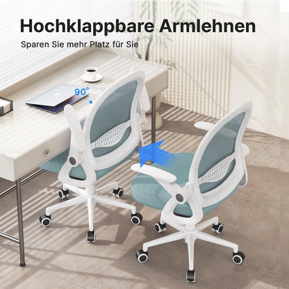 Rattan tree Ergonomic Office Chair, Desk Chair with Breathable Backrest, Height Adjustable, Mesh Chair with Foldable Armrests, Computer Chair, 360° Swivel Chair for Office, Home, Blue