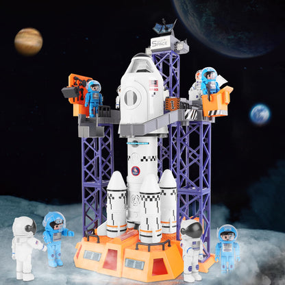 deAO Space Shuttle Rocket Toy with Light & Sound, Smoke Functions, 5 In1 STEM Science Learning Toy Projection Lamp Space Toy, with 4 Astronauts, Gift (Sky-1)