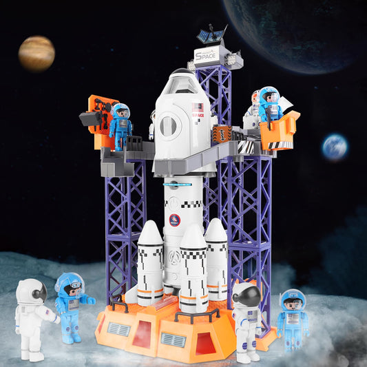 deAO Space Shuttle Rocket Toy with Light & Sound, Smoke Functions, 5 In1 STEM Science Learning Toy Projection Lamp Space Toy, with 4 Astronauts, Gift (Sky-1)