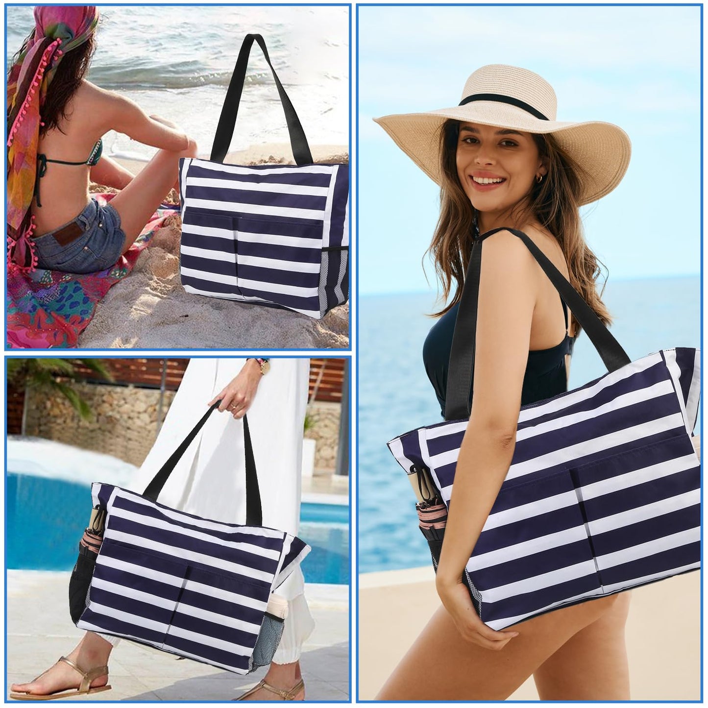 TAHAVICE zipper beach bag for women, large beach bag xxl for family, waterproof ladies' beach bag, beach bag tote for beach trips pool gym.