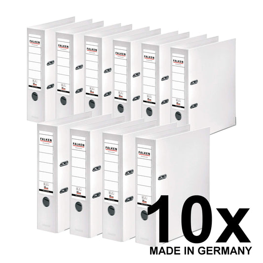Original Falcons 10-pack Chromocolor Premium folders. Made in Germany. Plastic cover inside and out 8 cm wide. A4 size white ring binder file folder office organizer plastic folder.