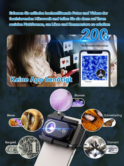 APEXEL 3in1 Mini microscope for smartphone camera, mobile microscope for smartphone, Explore Micworld with Smartphone Microscope