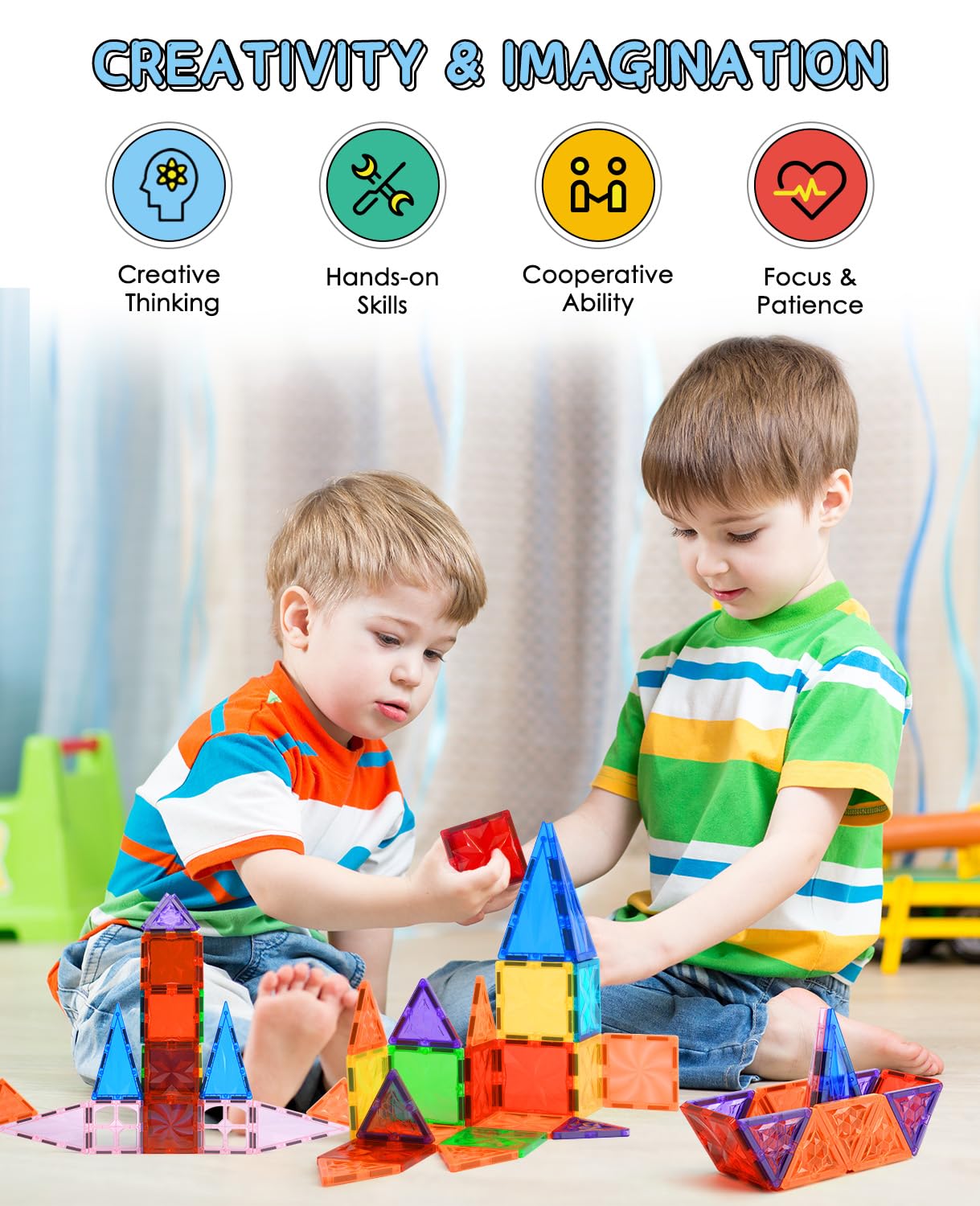 DXJXMAX Magnetic Building Blocks 80 Pieces, Magnetic Toy Magnetic Tiles, Magnetic Building Bricks Kit Kids STEM Creativity Promotion, Children's Games for 3+ Year Old Boys and Girls