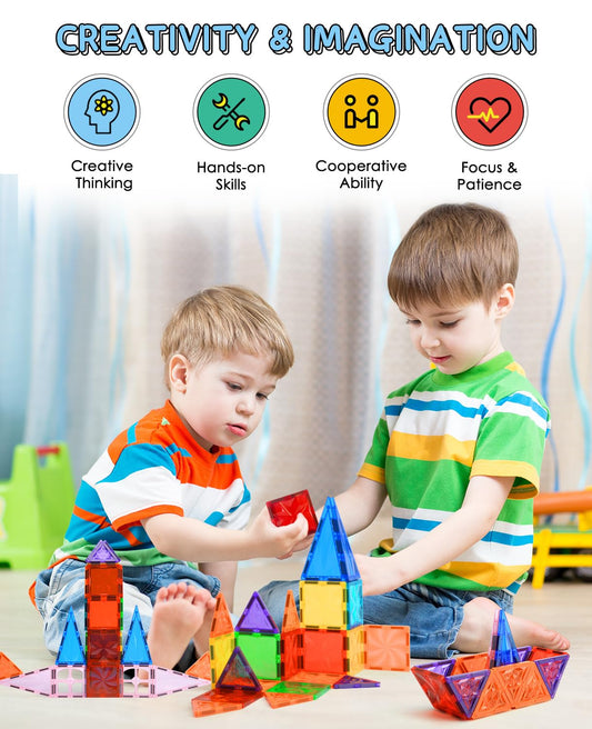 DXJXMAX Magnetic Building Blocks 80 Pieces, Magnetic Toy Magnetic Tiles, Magnetic Building Bricks Kit Kids STEM Creativity Promotion, Children's Games for 3+ Year Old Boys and Girls