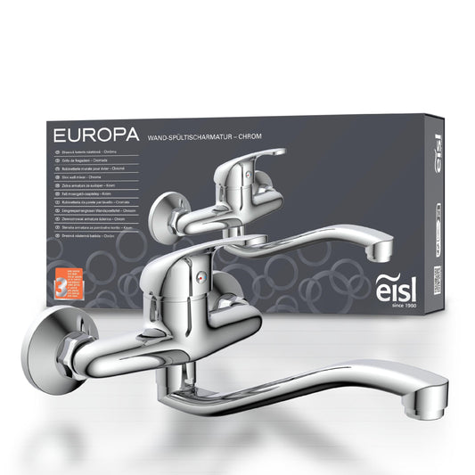 EISL 161EUROPE EUROPE Wall-mounted faucet Chrome, Wall-mounted sink faucet 360°, perfect for double sinks, Wall-mounted faucet, Wall-mounted faucet for kitchen/utility sink, Wall-mounted mixer tap.