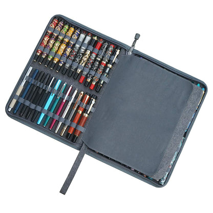 Pencil case for 48 fountain pens, waterproof, linen, with YKK zipper, Grey