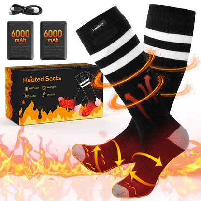 6000mAh Heated Socks, 2024 Latest Heated Socks for Women Men, 4 Heating Levels Rechargeable Electric Heated Socks, Heated Socks with Battery for Skiing, Outdoor, Camping, Fishing, Hiking