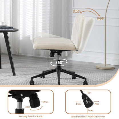 WOLTU office chair armless, desk chair wide seat, swivel chair height adjustable, ergonomic seat cross-legged, reading chair 150 kg capacity, velvet, Beige BS160cm.